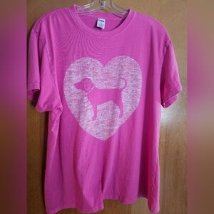 PINK Victoria's Secret Hot Pink Short Sleeve Tee with Heart Dog Graphic